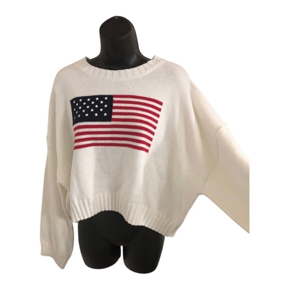 White crochet knit American flag patriotic Americana slouchy sweater size XL new - Picture 6 of 12